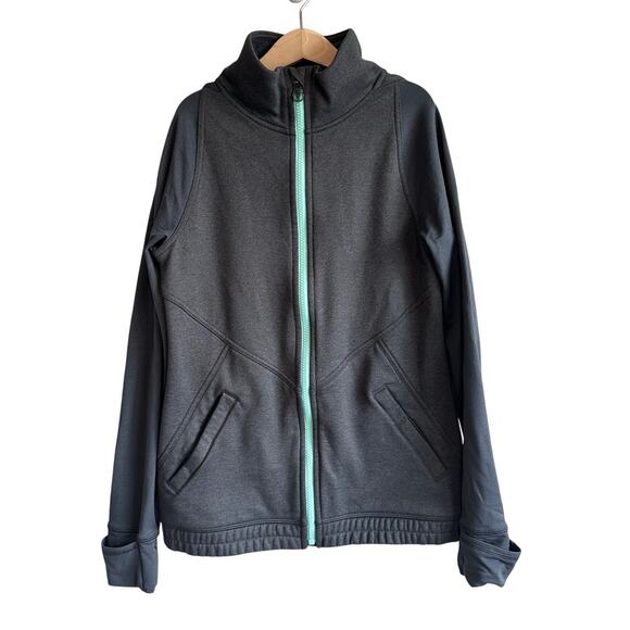 Ivivva by Lululemon Full Zip Hooded Sweatshirt Jacket Cuffins 14 Gray Teal - Picture 1 of 11